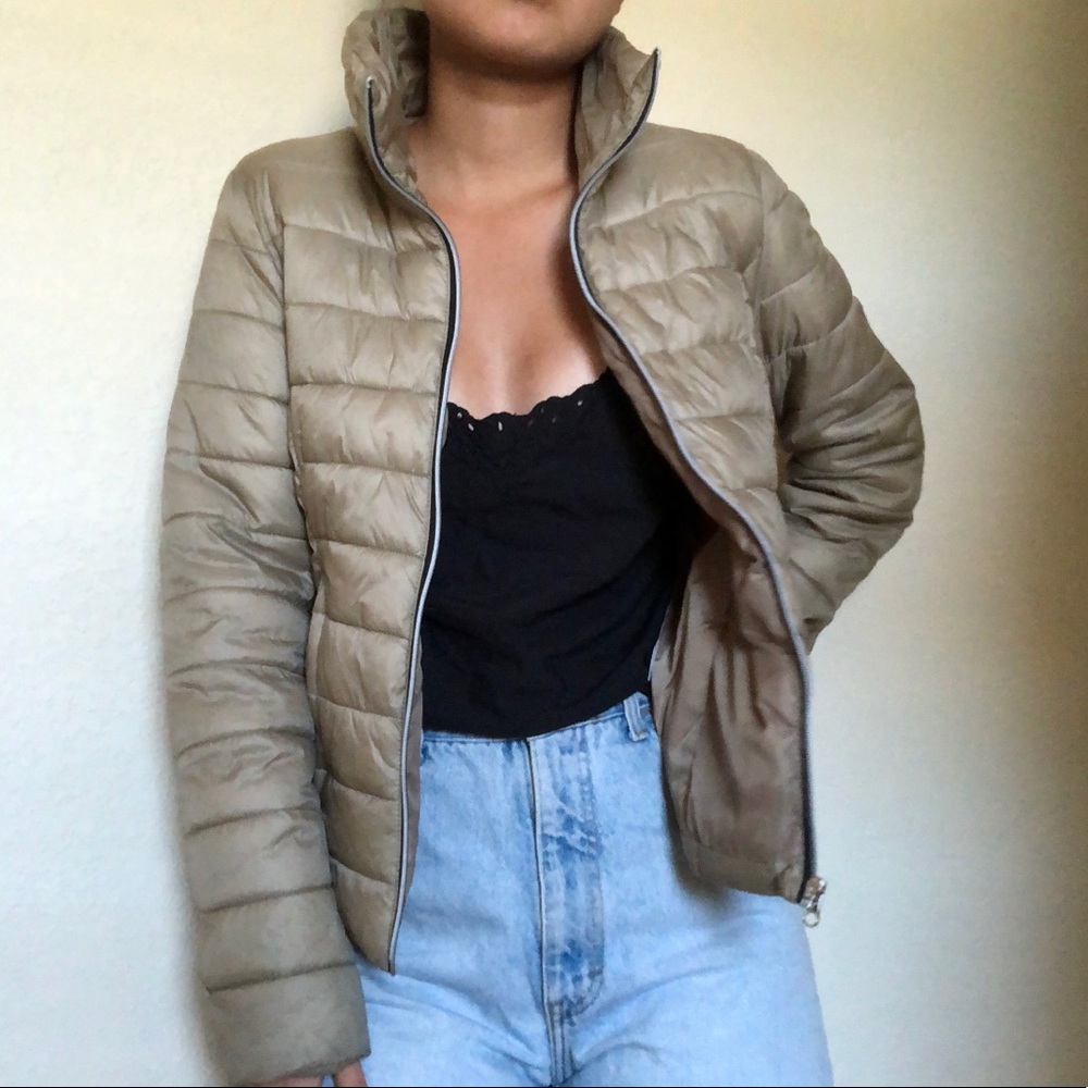 tan puffer jacket